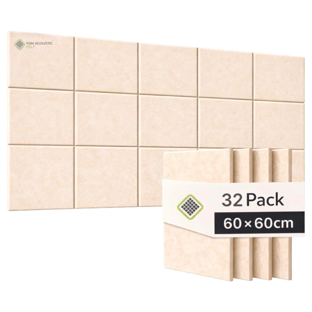 YGM® Luxury PET Felt Acoustic Self Adhesive Panels, 10 MM Thick, Sound Absorbing Panels for Wall | Room Noise Reducer & Sound Dampening (Beige)