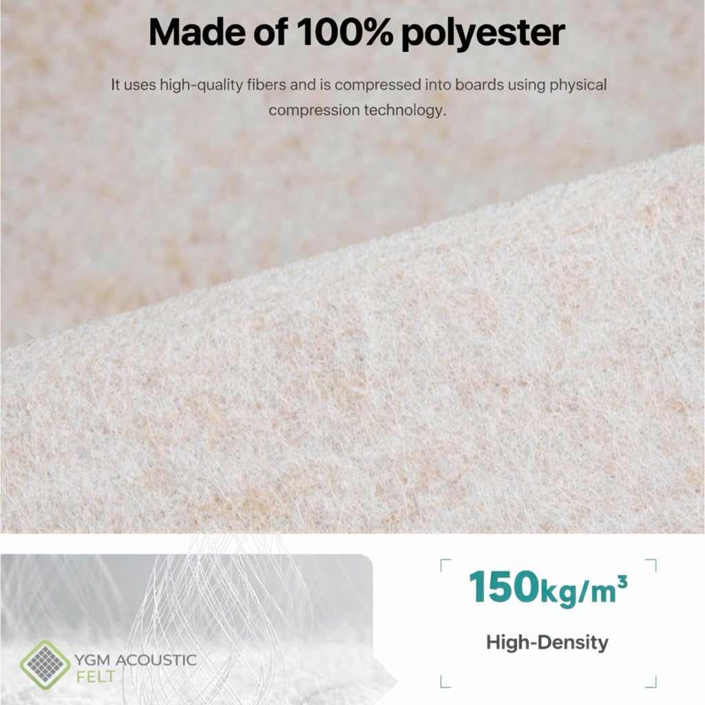 YGM Acoustic Foams® Luxury PET Felt Acoustic Self Adhesive Panels, 10 MM Thick, Sound Absorbing Panels for Wall | Room Noise Reducer & Sound Dampening (Marble White, 1x1 Foot - 4 Panels)