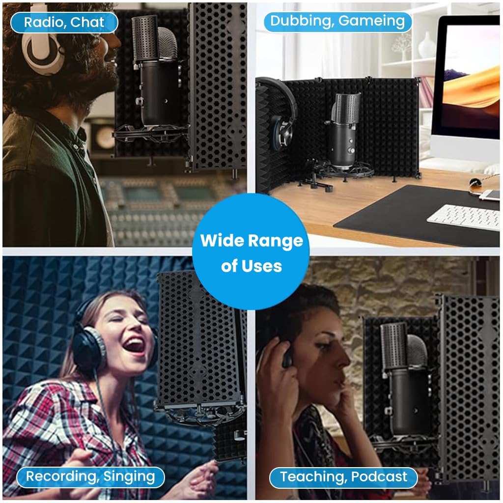Portable 5 Panel Foldable Microphone Isolation Shield (For Youtubers and Musicians)