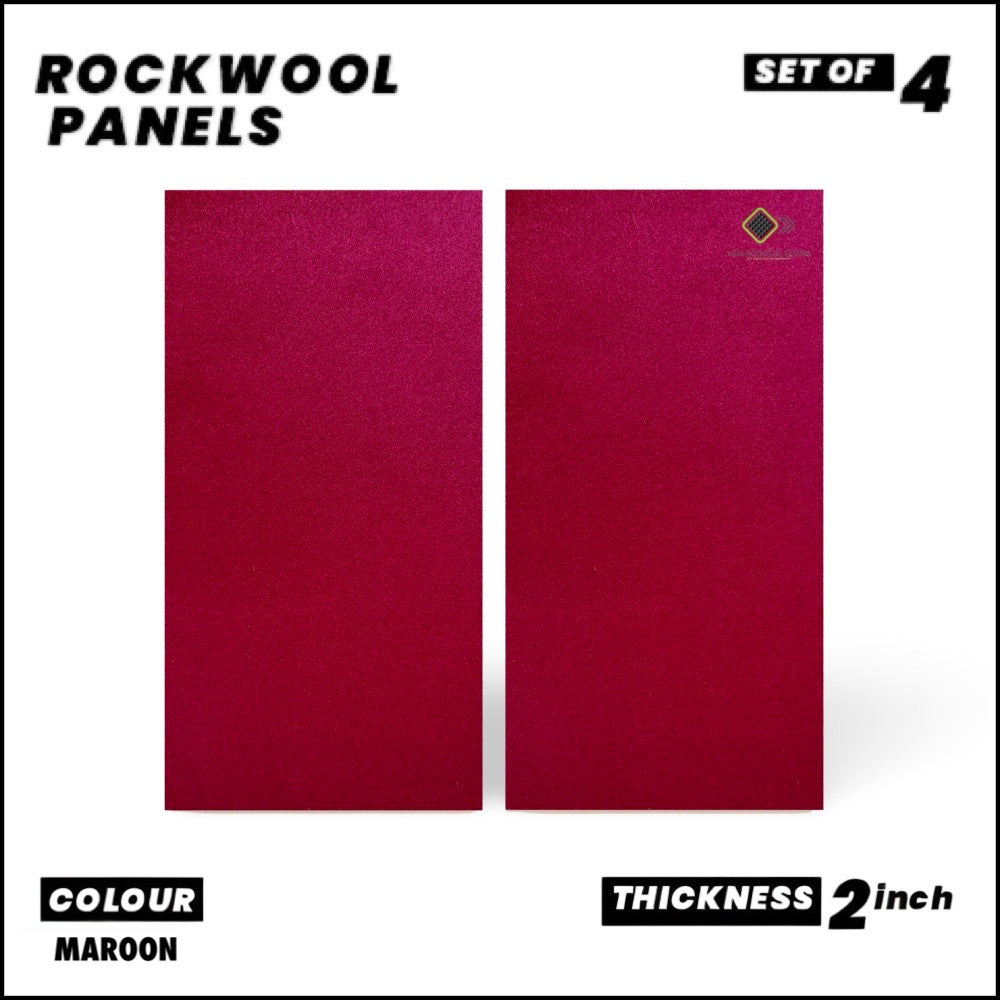 Rockwool Panels - Set of 4| 40" X 24", 2 Inches Thick | Matte Maroon Fabric Rockwool Soundproofing Acoustic Panels | Density 80 KG/M3 | Rockwool ProRox SL 950 NRC=1