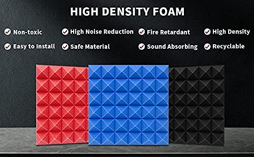 Pyramid Panels - Set of 18 | 1 Sqft, 2" Thick | 50 Density Studio Noise Reduction, Echo Absorption | Premium Grade | 3D Structure | PURPLE