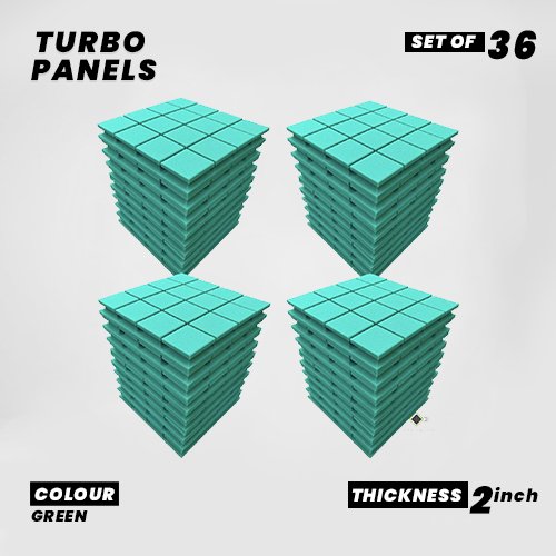 Turbo Panels - Set of 36 | 1 Sqft, 2" Thick | 50 Density Studio Noise Reduction, Echo Absorption | Premium Grade | 3D Structure with Grooves | GREEN