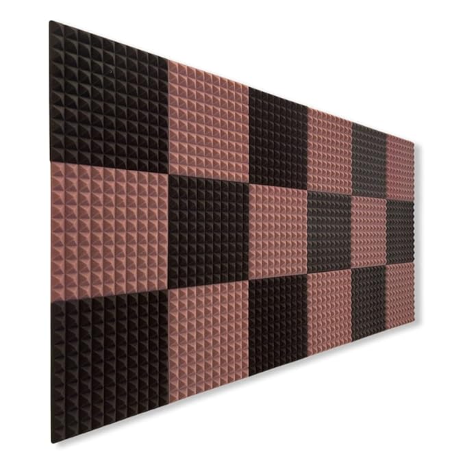 Pyramid Panels - Set of 36 | 1 Sqft, 1" Thick | 50 Density Studio Noise Reduction, Echo Absorption | Premium Grade | 3D Structure | COFFEE BROWN