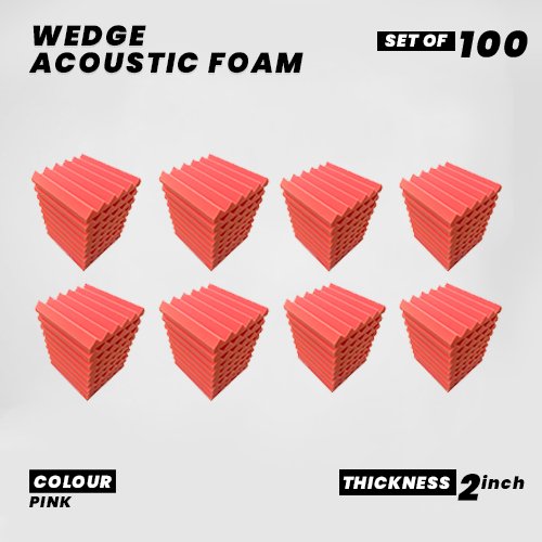 Wedge Panels - Set of 100 | 1 Sqft, 2" Thick | 50 Density Studio Noise Reduction, Echo Absorption | Premium Grade | 3D Structure | PINK