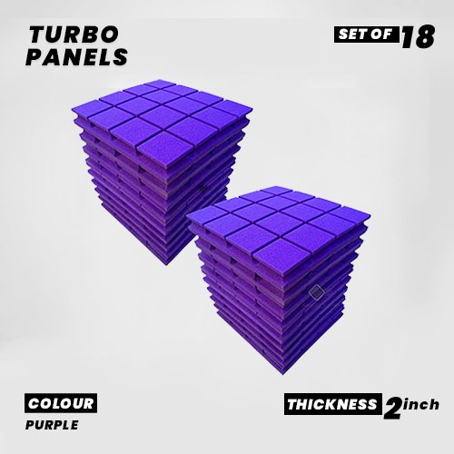 Turbo Panels - Set of 18 | 1 Sqft, 2" Thick | 50 Density Studio Noise Reduction, Echo Absorption | Premium Grade | 3D Structure with Grooves | PURPLE