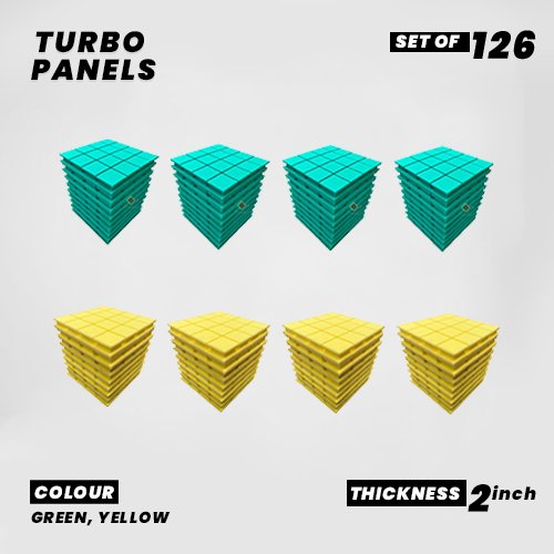Turbo Panels - Set of 126 | 1 Sqft, 2" Thick | 50 Density Studio Noise Reduction, Echo Absorption | Premium Grade | 3D Structure with Grooves | 63 GREEN, 63 YELLOW