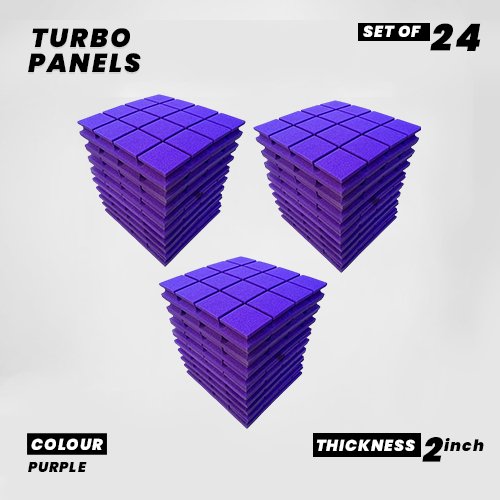 Turbo Panels - Set of 24 | 1 Sqft, 2" Thick | 50 Density Studio Noise Reduction, Echo Absorption | Premium Grade | 3D Structure with Grooves | PURPLE