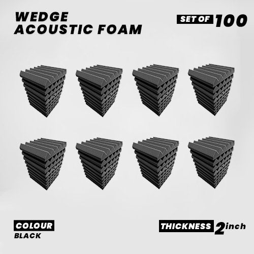Wedge Panels - Set of 100 | 1 Sqft, 2" Thick | 50 Density Studio Noise Reduction, Echo Absorption | Premium Grade | 3D Structure | BLACK