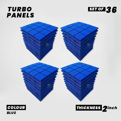 Turbo Panels - Set of 36 | 1 Sqft, 2" Thick | 50 Density Studio Noise Reduction, Echo Absorption | Premium Grade | 3D Structure with Grooves | BLUE