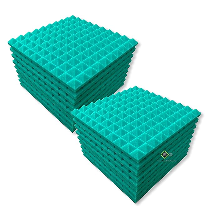 Pyramid Panels - Set of 100 | 1 Sqft, 1" Thick | 50 Density Studio Noise Reduction, Echo Absorption | Premium Grade | 3D Structure | GREEN