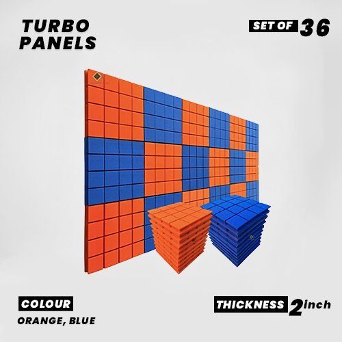 Turbo Panels - Set of 36 | 1 Sqft, 1" Thick | 50 Density Studio Noise Reduction, Echo Absorption | Premium Grade | 3D Structure with Grooves | 18 ORANGE 18 BLUE