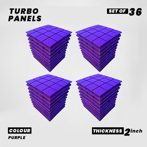 Turbo Panels - Set of 36 | 1 Sqft, 2" Thick | 50 Density Studio Noise Reduction, Echo Absorption | Premium Grade | 3D Structure with Grooves | PURPLE