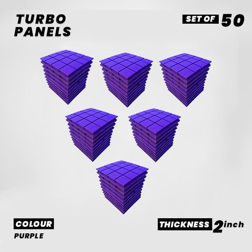 Turbo Panels - Set of 50 | 1 Sqft, 2" Thick | 50 Density Studio Noise Reduction, Echo Absorption | Premium Grade | 3D Structure with Grooves | PURPLE