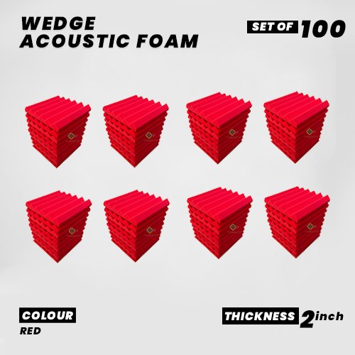 Wedge Panels - Set of 100 | 1 Sqft, 2" Thick | 50 Density Studio Noise Reduction, Echo Absorption | Premium Grade | 3D Structure | RED