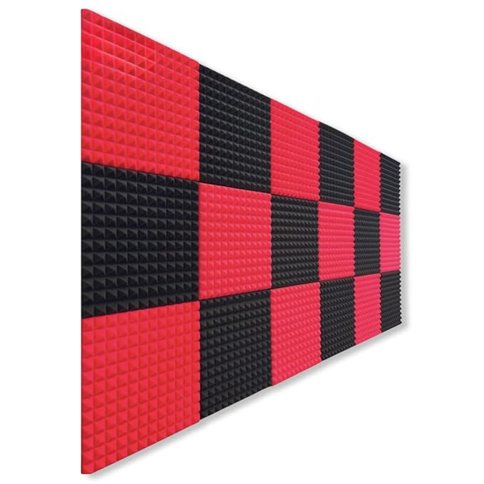 Pyramid Panels - Set of 6 | 1 Sqft, 1" Thick | 50 Density Studio Noise Reduction, Echo Absorption | Premium Grade | 3D Structure | RED