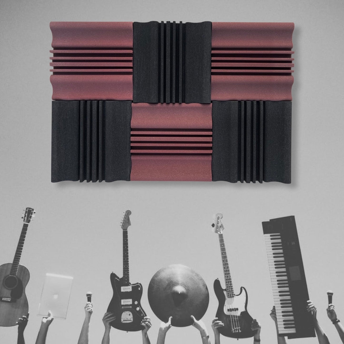 Wave Diffusers Panels - Set of 126 | 1 Sqft, 2" Thick | 50 Density | Premium Grade | 3D Structure Broadband Sound Absorber - Periodic Groove Structure | 63 COFFEE, 63 BLACK