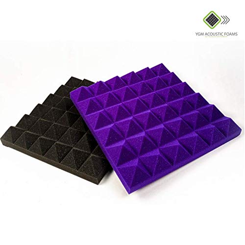 Pyramid Panels - Set of 36 | 1 Sqft, 2" Thick | 50 Density Studio Noise Reduction, Echo Absorption | Premium Grade | 3D Structure | 18 PURPLE 18 BLACK
