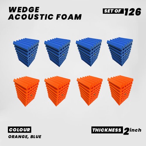 Wedge Panels - Set of 126 | 1 Sqft, 1" Thick | 50 Density Studio Noise Reduction, Echo Absorption | Premium Grade | 3D Structure | 63 ORANGE, 63 BLUE