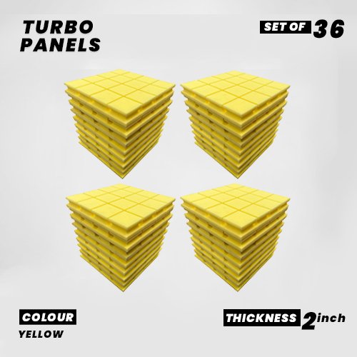Turbo Panels - Set of 36 | 1 Sqft, 2" Thick | 50 Density Studio Noise Reduction, Echo Absorption | Premium Grade | 3D Structure with Grooves | YELLOW