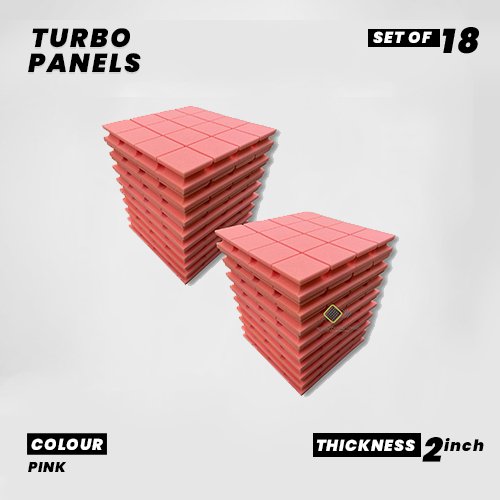 Turbo Panels - Set of 18 | 1 Sqft, 2" Thick | 50 Density Studio Noise Reduction, Echo Absorption | Premium Grade | 3D Structure with Grooves | PINK