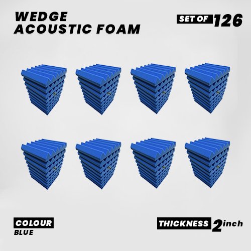 Wedge Panels - Set of 126 | 1 Sqft, 2" Thick | 50 Density Studio Noise Reduction, Echo Absorption | Premium Grade | 3D Structure | BLUE