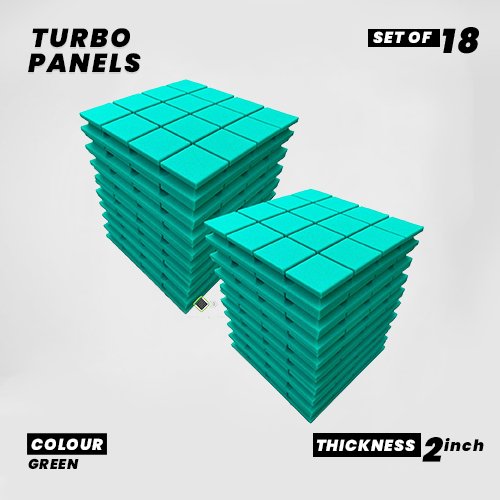 Turbo Panels - Set of 18 | 1 Sqft, 2" Thick | 50 Density Studio Noise Reduction, Echo Absorption | Premium Grade | 3D Structure with Grooves | GREEN