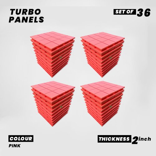 Turbo Panels - Set of 36 | 1 Sqft, 2" Thick | 50 Density Studio Noise Reduction, Echo Absorption | Premium Grade | 3D Structure with Grooves | PINK