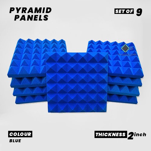 YGM Acoustic Foams Pyramid Acoustic Panels Set of 9 Blue 1 Sqft 2 Thick 50 Density Reverb Echo Absorption Premium Grade