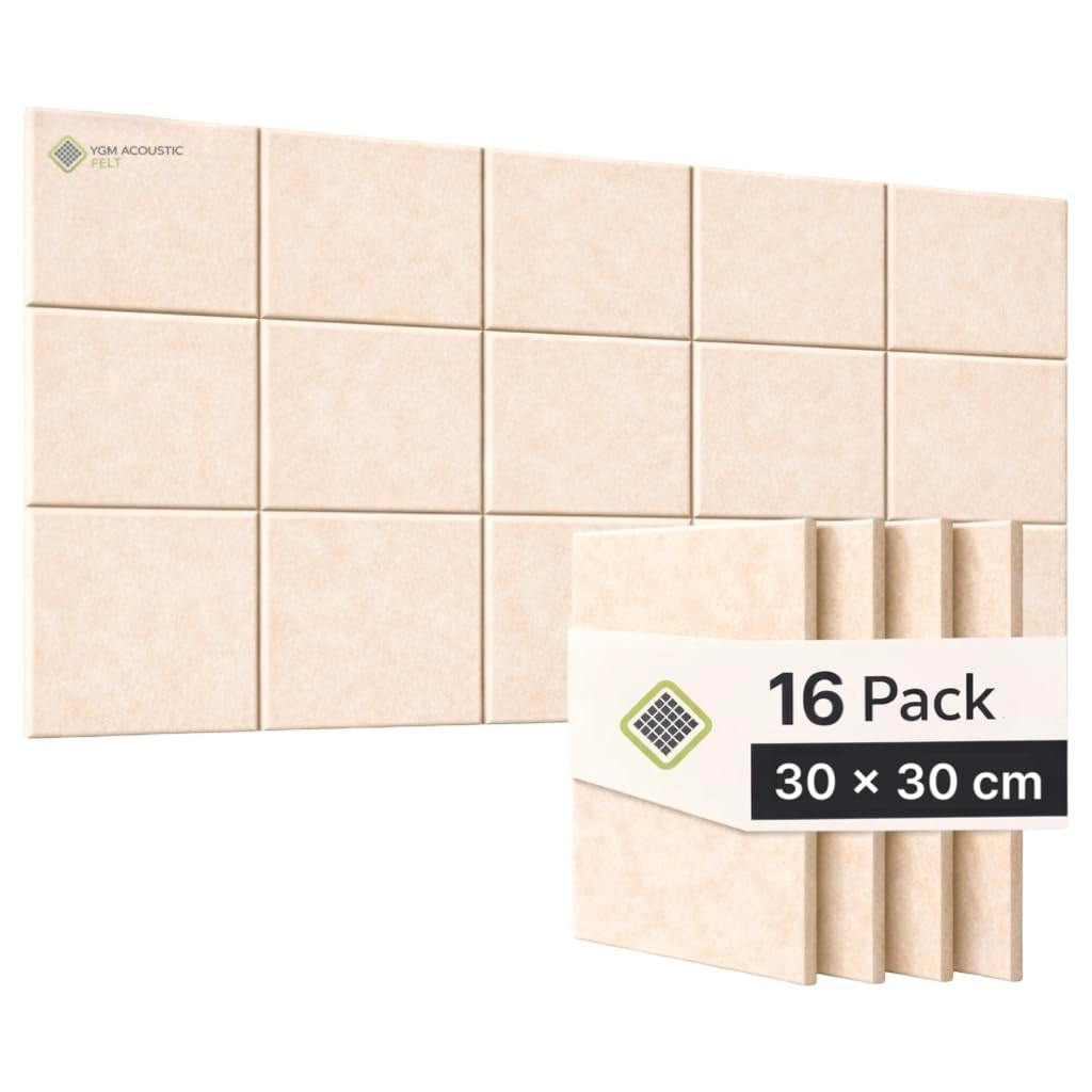 YGM® Luxury PET Felt Acoustic Self Adhesive Panels, 10 MM Thick, Sound Absorbing Panels for Wall | Room Noise Reducer & Sound Dampening (Beige)