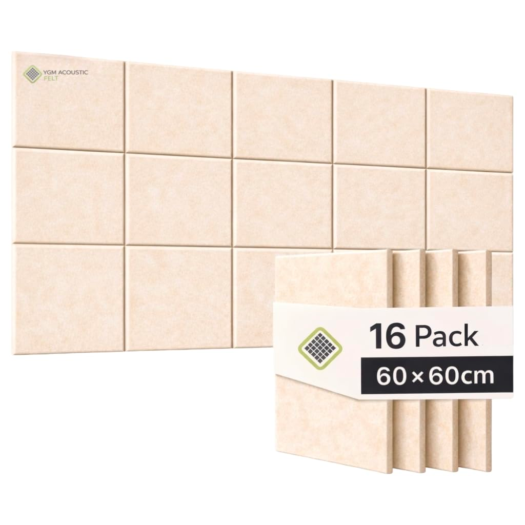 YGM® Luxury PET Felt Acoustic Self Adhesive Panels, 10 MM Thick, Sound Absorbing Panels for Wall | Room Noise Reducer & Sound Dampening (Beige)