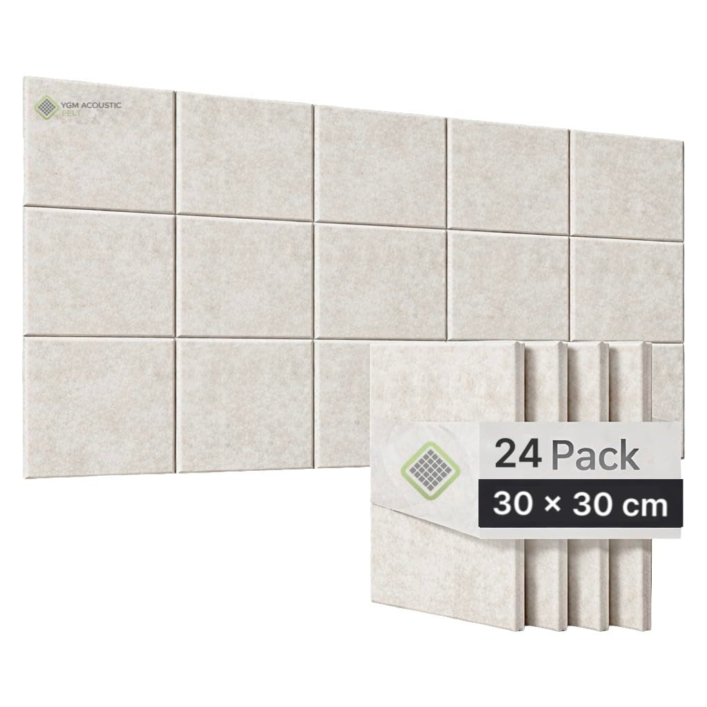 YGM® Luxury PET Felt Acoustic Self Adhesive Panels, 10 MM Thick, Sound Absorbing Panels for Wall | Room Noise Reducer & Sound Dampening (Pure Beige)