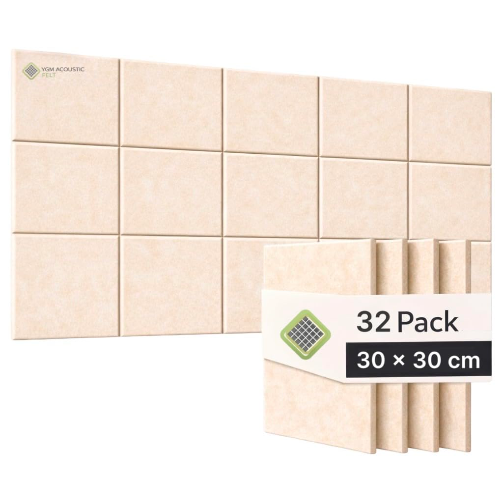 YGM® Luxury PET Felt Acoustic Self Adhesive Panels, 10 MM Thick, Sound Absorbing Panels for Wall | Room Noise Reducer & Sound Dampening (Beige)