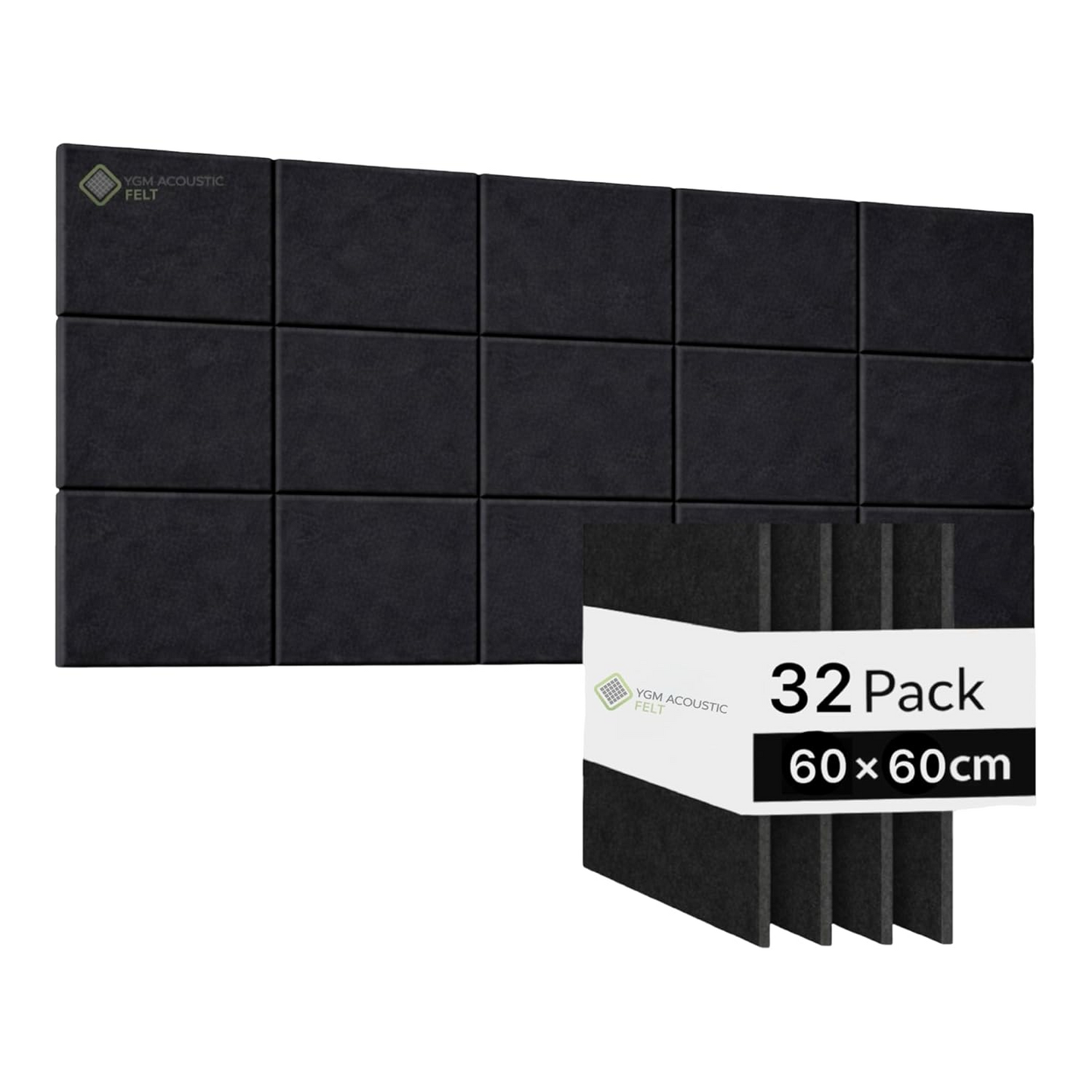 YGM® Luxury PET Felt Acoustic Self Adhesive Panels, 10 MM Thick, Sound Absorbing Panels for Wall | Room Noise Reducer & Sound Dampening (OG Black)