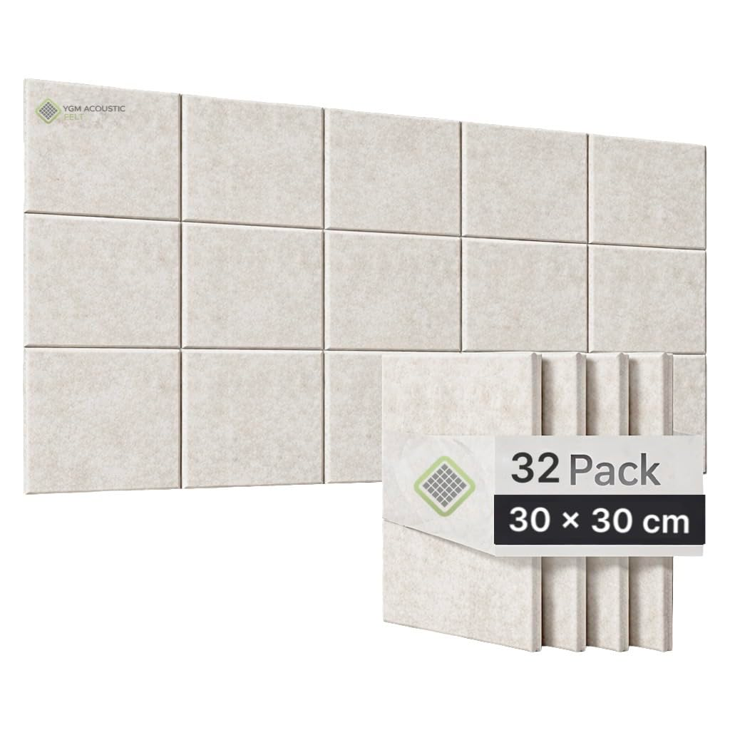 YGM® Luxury PET Felt Acoustic Self Adhesive Panels, 10 MM Thick, Sound Absorbing Panels for Wall | Room Noise Reducer & Sound Dampening (Pure Beige)