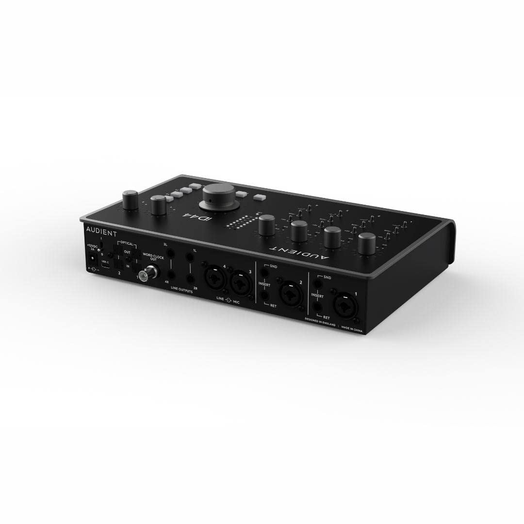 Audient iD44 MKii 20-in/24-out USB-C Audio Interface with 24-bit/96kHz Resolution, 4 Mic Preamps, 2 Instrument Inputs, 16-channel ADAT I/O, DSP Mixer, and 2 Headphone Outputs