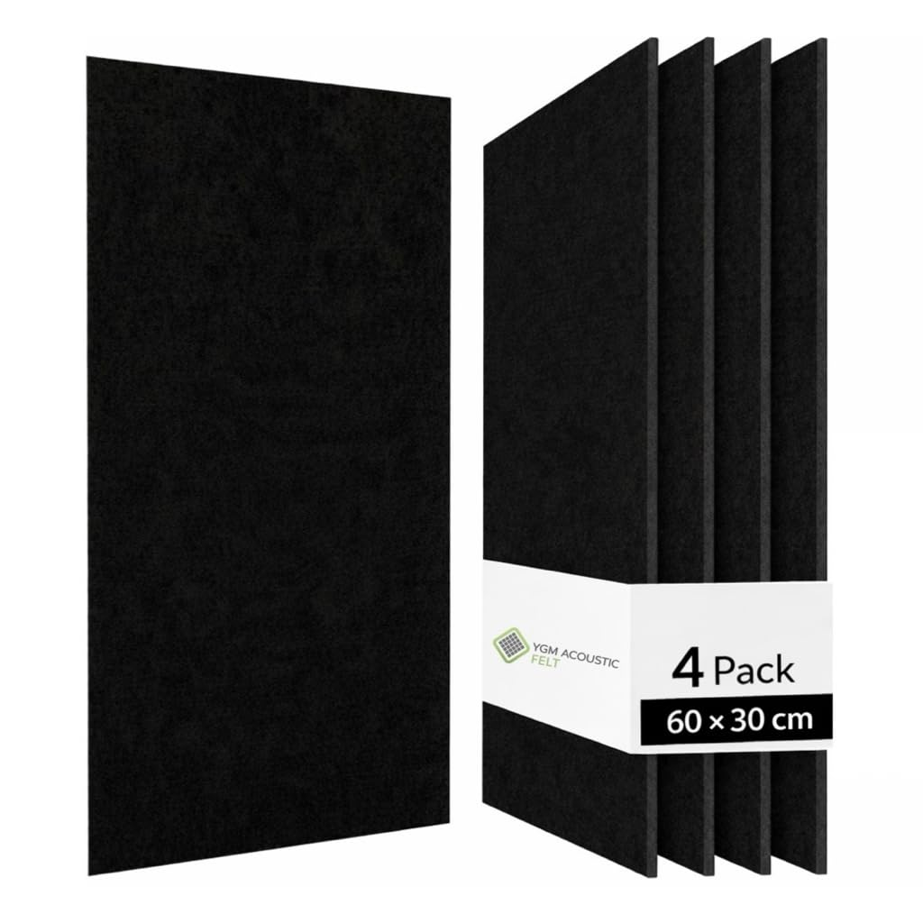 YGM® Luxury PET Felt Acoustic Self Adhesive Panels, 10 MM Thick, Sound Absorbing Panels for Wall | Room Noise Reducer & Sound Dampening (OG Black)