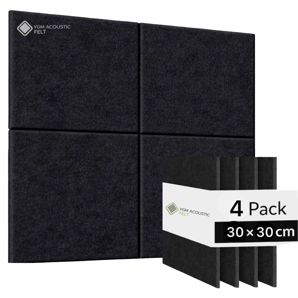 YGM® Luxury PET Felt Acoustic Self Adhesive Panels, 10 MM Thick, Sound Absorbing Panels for Wall | Room Noise Reducer & Sound Dampening (OG Black)