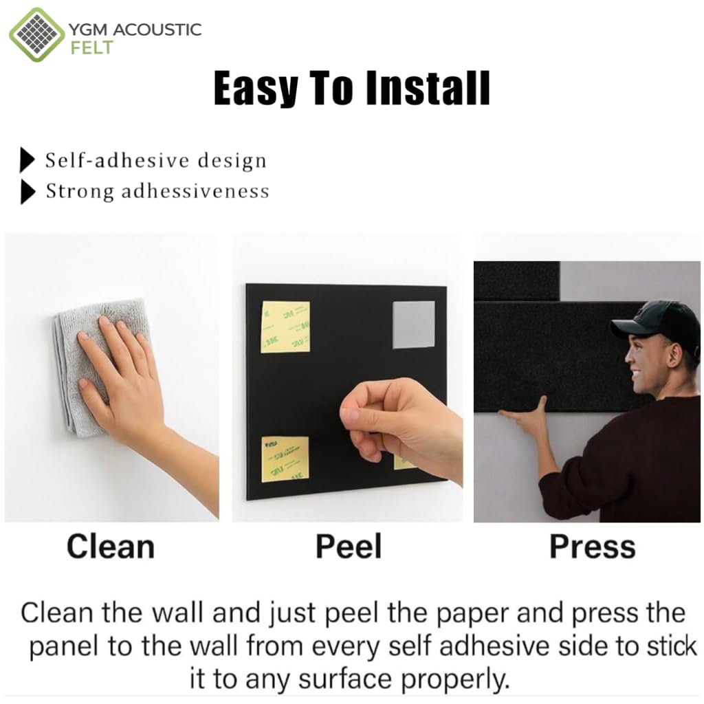 YGM Acoustic Foams® Luxury PET Felt Acoustic Self Adhesive Panels, 10 MM Thick, Sound Absorbing Panels for Wall | Room Noise Reducer & Sound Dampening (Marble White, 1x1 Foot - 4 Panels)
