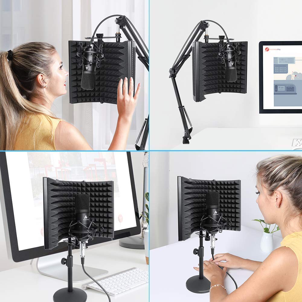 Portable 3 Panel Foldable Microphone Isolation Shield (For Youtubers and Musicians)