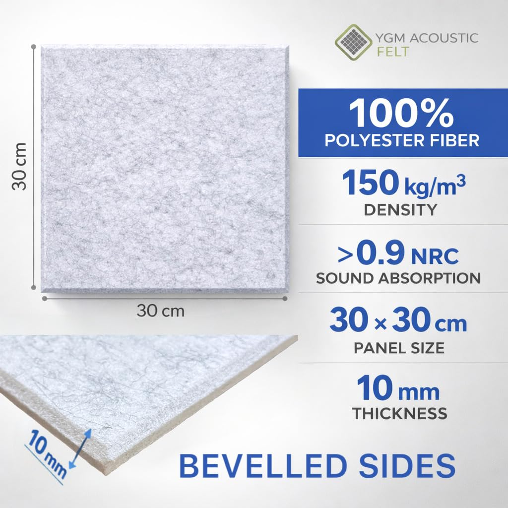 YGM Marble White 10MM PET Felt Acoustic Panels with Self Adhesive Backing, Sound Absorbing Wall Panels for Echo Reduction & Noise Control, Acoustic Treatment Panels for Home Office, Studio