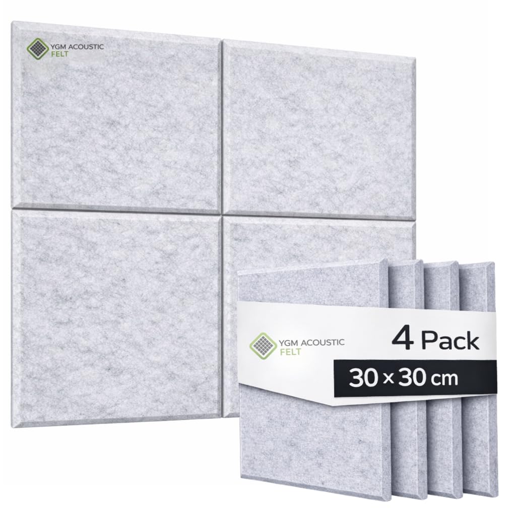 YGM Acoustic Foams® Luxury PET Felt Acoustic Self Adhesive Panels, 10 MM Thick, Sound Absorbing Panels for Wall | Room Noise Reducer & Sound Dampening (Marble White, 1x1 Foot - 4 Panels)
