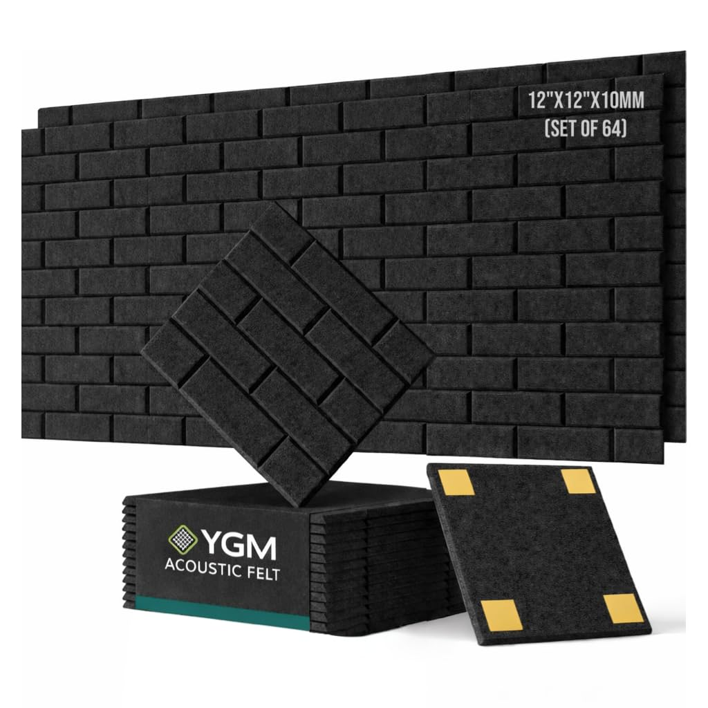YGM Acoustic Foams® Luxury Brick Felt Acoustic Self Adhesive Panels, 10 MM Thick, Sound Absorbing Panels for Wall | Room Noise Reducer & Sound Dampening (Black)