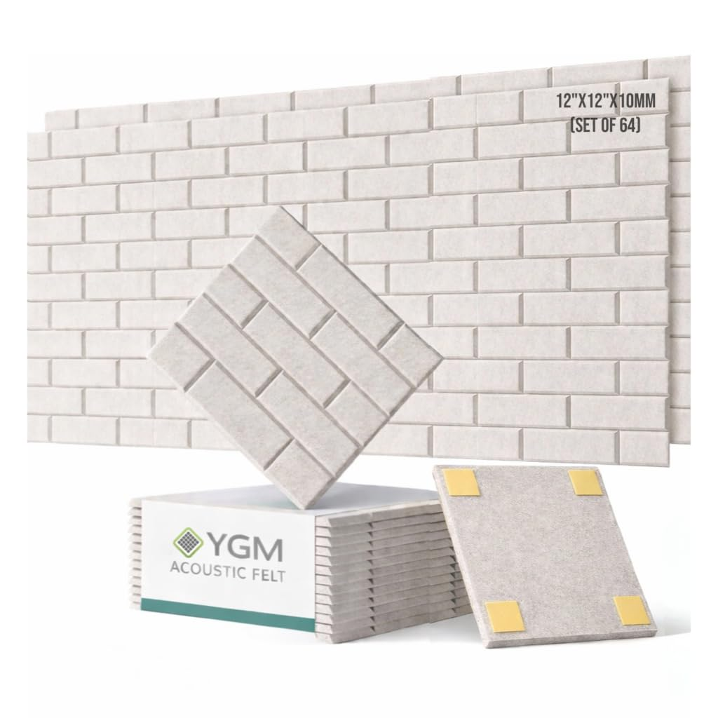 YGM Acoustic Foams® Luxury Brick Felt Acoustic Self Adhesive Panels, 10 MM Thick, Sound Absorbing Panels for Wall | Room Noise Reducer & Sound Dampening (Pure Beige)
