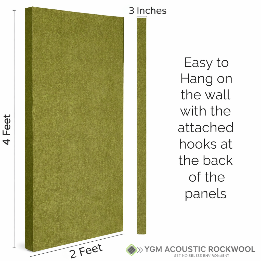 YGM Acoustic Rockwool® - Set of 4 | 4' x 2' x 3" | Sound Absorption Panels | NRC 1.0, 80 KG/M¬≥ Density | Room Isolation & Acoustical Soundproofing (Olive Green)
