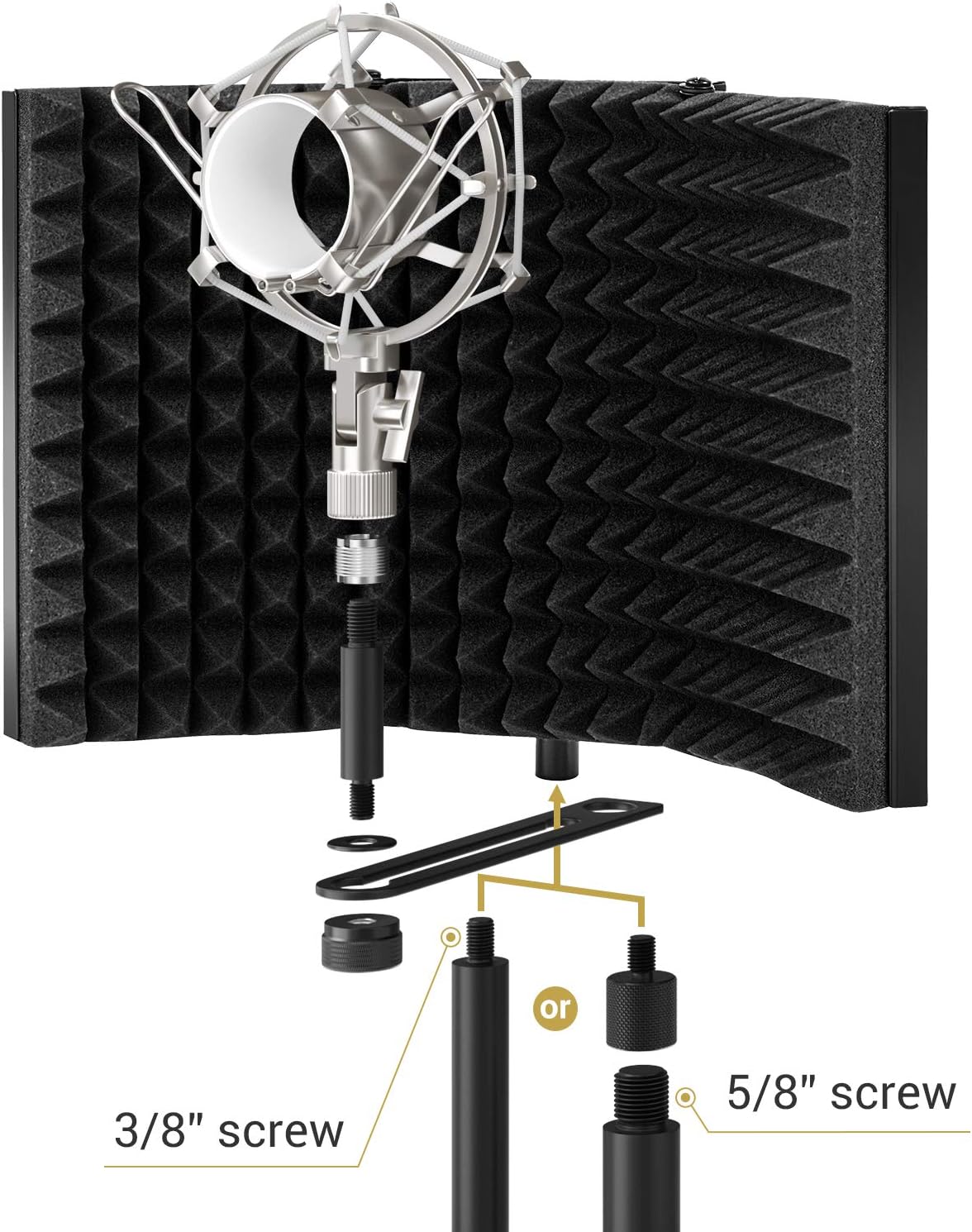 Portable 3 Panel Foldable Microphone Isolation Shield (For Youtubers and Musicians)