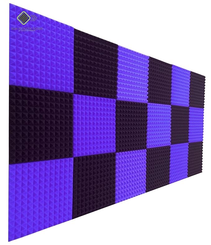 Pyramid Panels - Set of 9 | 1 Sqft, 1" Thick | 50 Density Studio Noise Reduction, Echo Absorption | Premium Grade | 3D Structure | PURPLE