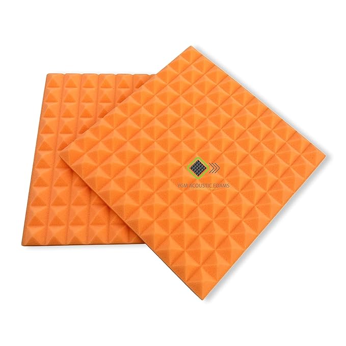 Pyramid Panels - Set of 9 | 1 Sqft, 1" Thick | 50 Density Studio Noise Reduction, Echo Absorption | Premium Grade | 3D Structure | ORANGE