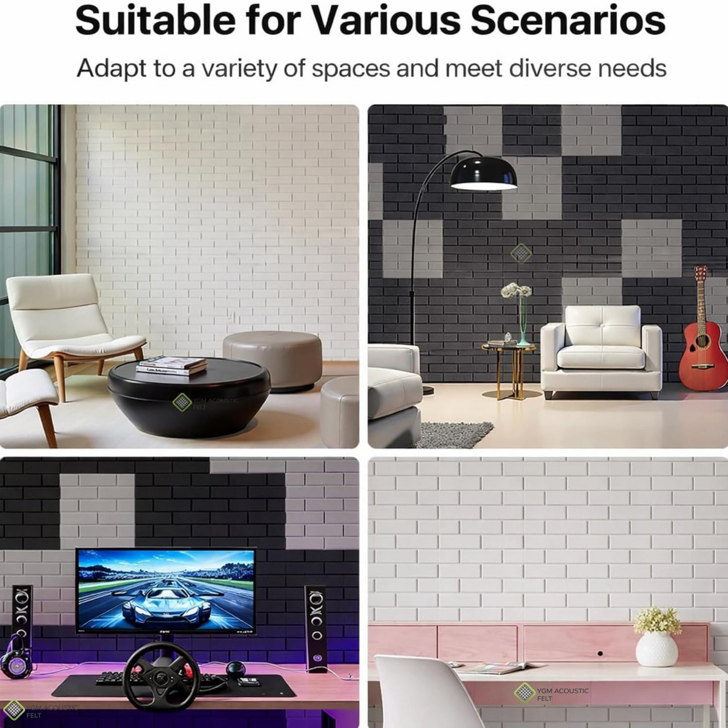 YGM Acoustic Foams® Luxury Brick Felt Acoustic Self Adhesive Panels, 10 MM Thick, Sound Absorbing Panels for Wall | Room Noise Reducer & Sound Dampening (Black)