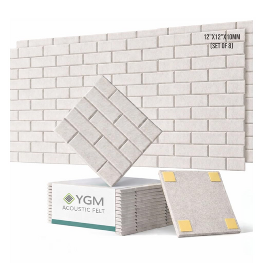 YGM Acoustic Foams® Luxury Brick Felt Acoustic Self Adhesive Panels, 10 MM Thick, Sound Absorbing Panels for Wall | Room Noise Reducer & Sound Dampening (Pure Beige)