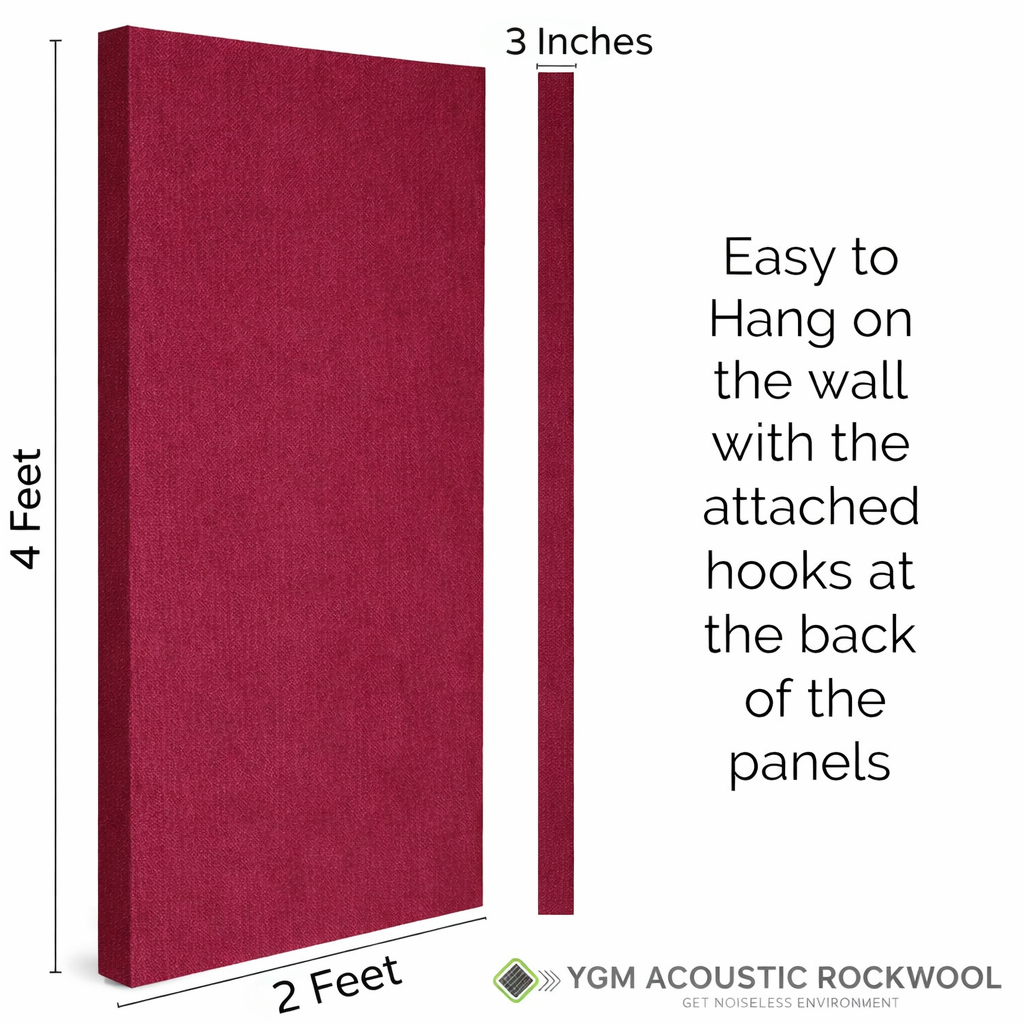 YGM Acoustic Rockwool® - Set of 2 | 4' x 2' x 3" | Sound Absorption Panels | NRC 1.0, 80 KG/M¬≥ Density | Room Isolation & Acoustical Soundproofing (Deep Maroon)